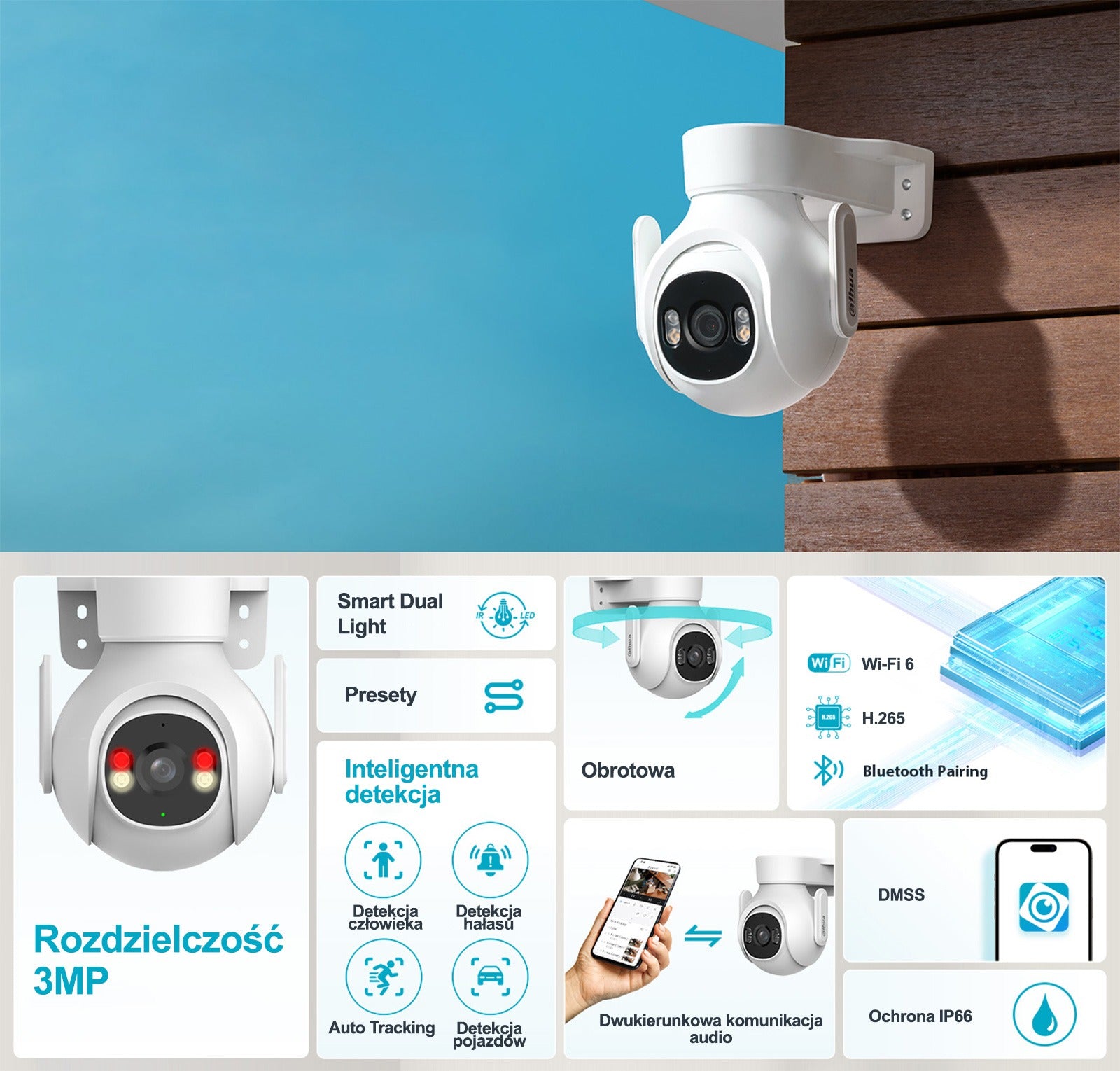 Cámara de Seguridad Exterior Dahua Picoo P3BP 3MP IP67 Wi-Fi